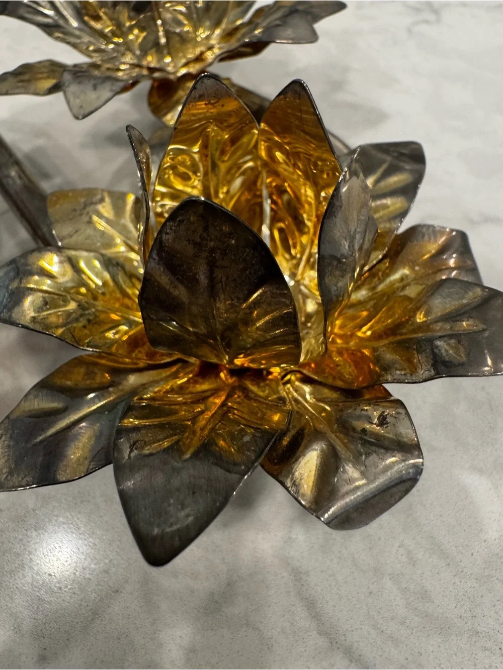 Vintage Silver Plate Gold Lotus Flower Candelabra Centerpiece